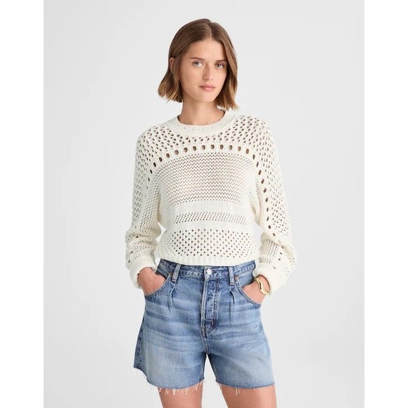 Madewell Sweaters - Madewell Lighthouse Cream Open-Stitch Cotton Pullover Sweater Size Large NWT